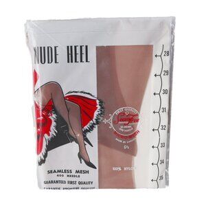 Vintage Nude Heel Seamless Mesh Nylon Stockings Size 9 1/2